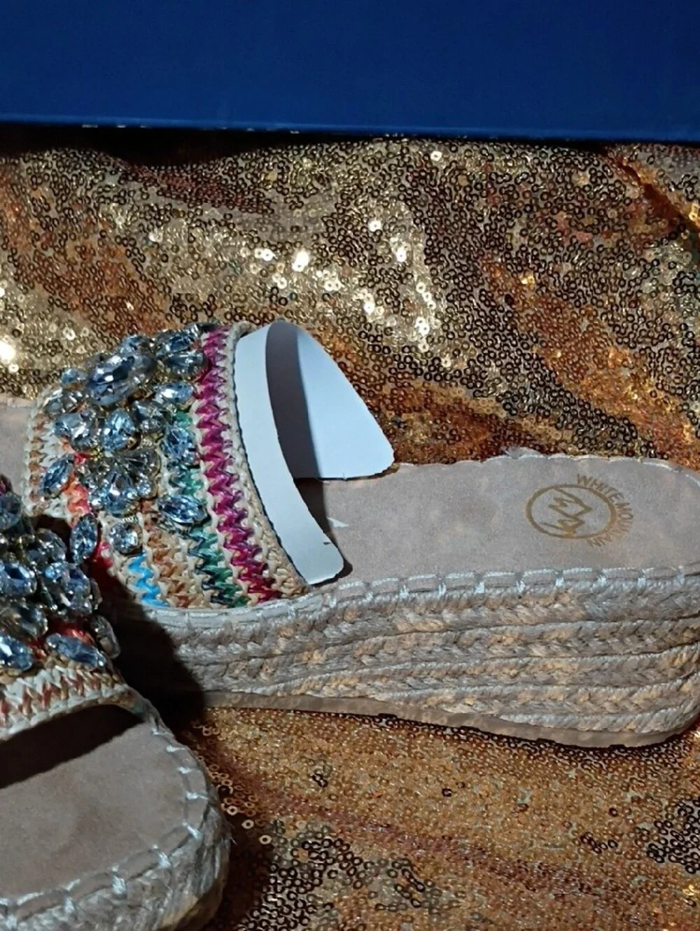 White Mountain Multicolor Jeweled Espadrille Slide Sandals